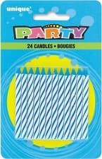 Image of Unique Party 1905BC - Striped Blue Birthday Candles, Pack of 24,6 centimeters