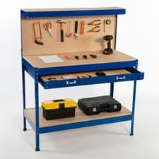 Image of Workbench Workshop Garage Steel Storage Tool DIY Table W/ Pegboard Drawers Blue