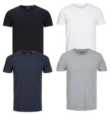 Image of Jack & Jones T Shirt Crew Neck Short Sleeve Slim Fit Black Blue Grey White