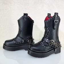 Image of Rebel Goth Punk Engineer Western Mid Calf Boots Skull Chains Charms
