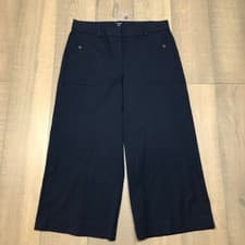Image of J.CREW Sydney Pants Womens Size 10 Navy Blue Wide Leg Stretch Cotton Career NEW