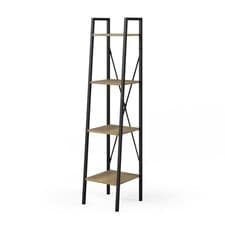 Image of Modern Bookcase 4 Tier Industrial Storage Display Shelf Steel Frame Freestanding