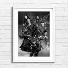 Image of Justice League Heroes Squad Action Black & White Framed Wall Art Print Large