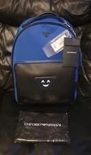 Image of Emporio Armani Leather Emoji Eagle Brand Logo Backpack Blue