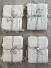Image of New 4 x Sofa Throws / Blankets Beige/ Natural Fringed Edging Herringbone Cotton