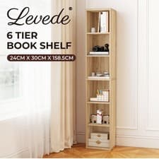 Image of Levede Narrow Tall Bookcase 6 Tier Slim Book Shelves Storage Unit Living Room