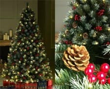 Image of Pre-Lit Realistic Christmas Tree Frosted Pine Cone Berries Luxury 7FT 6FT 5FT