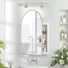 Image of Arched Bathroom Mirror Cabinet Wall Mounted with Storage Modern Mirror Cupboard