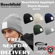 Image of Beechfield Appliqué patch beanie, Unisex, FREE NEXT DAY DELIVERY