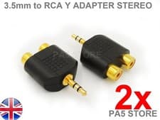 Image of 2x Gold 3.5mm Male to 2x Female RCA PHONO Y Splitter Adapters STEREO Plug Jack