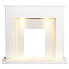 Image of Adam Alora White Marble Fireplace with Downlights, 48 Inch