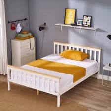 Image of Pine Wooden 4FT6 Double Bed Frame Slatted Bedframe Bedroom Furniture