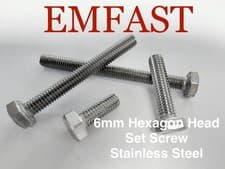 Image of Full Range m6 Hexagon Head Set Screw Fully Threaded Stainless Steel 6mm Screws