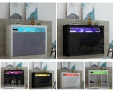 Image of TV Stand Unit Sideboard Storage Cupboard Matt Body High Gloss 3 Doors Cabinet