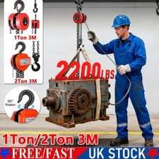 Image of Chain Hoist Block and Tackle 2 Ton Capacity Winch Engine Lift Puller Fall 3M UK