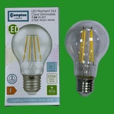 Image of 7.5W (=60W) Crompton Dimmable Clear LED Filament Light Bulb 2700K ES E27 Screw