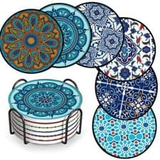 Image of Drink Coasters Turkish Moroccan Design Round Coaster Tea Coffee Cup Mat Coasters