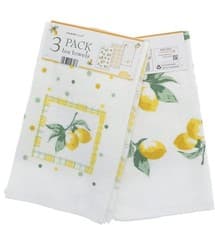 Image of 100% Cotton Lemon Design Tea Towel Pack of 3