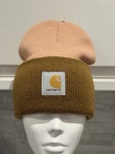 Image of Carhartt Brown Pastel Pink Cameo Cuffed Knit Beanie Hat Winter Warm
