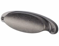 Image of Cup Handle Pewter Antique Rustic Effect Cupboard Kitchen Bedroom Door Pull 64mm