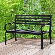 Image of Garden Metal Bench Porch Chair Outdoor Park Loveseat Steel Black Patio Black