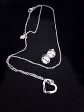 Image of Swarovski Necklace with Heart Pendant Rhodium Plated crystal earring boxed