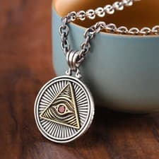 Image of All Seeing Eye Masonic Pyramid Red Crystal Necklace Pendant + Free Gift Bag
