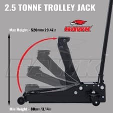 Image of HAWK 2.5 TONNE HYDRAULIC TROLLEY JACK LOW PROFILE HEAVY DUTY GARAGE LIFTING TOOL