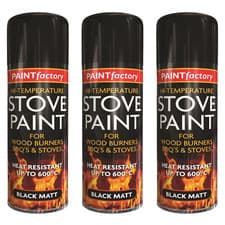 Image of 3 x Heat Resistant Matt Black Spray Paint Stove High Temperature BBQ 400ml Can