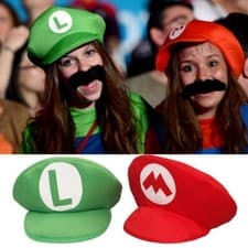 Image of Super Mario Bros Luigi Foam Hat Cap and Moustaches Fancy Dress Costume Party UK