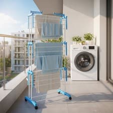 Image of CLOTHES AIRER 4 TIER LAUNDRY DRYER WINGED FOLDING IN & OUTDOOR HORSE DRYING RACK