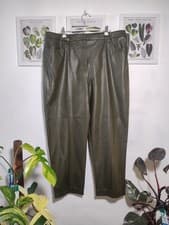 Image of M&S green Faux Leather Straight Leg Trousers UK 18 regular High Waist Nwot