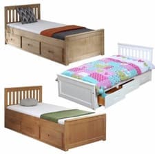 Image of Kids Bed Childrens Bed Storage Drawers White Wooden Pine Single Mission Mattress