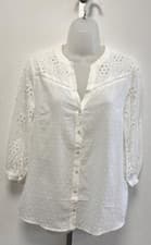 Image of NEW! Oasis ivory cotton blouse with Broderie Anglais 3/4 length sleeves