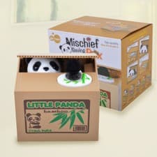 Image of Cute Cat Panda Stealing Steal Coin Piggy Bank Money Box Gift for Kids UK Stock