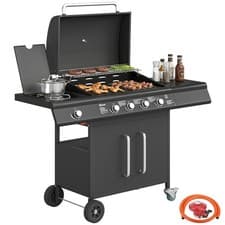 Image of Outsunny Burner Gas BBQ Grill, Gas Barbecue Trolley with Side Table, Refurbished