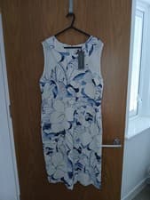 Image of Mint Velvet Size 16 Blue/white Pattern Lined Pencil Dress BNWT