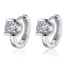 Image of White Cubic Zirconia Micro Pave Hoop Earrings Sterling Silver 925