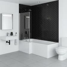 Image of Square Shower Bath L-Shaped Front Panel Hinged Screen RH/LH White Acrylic Morden