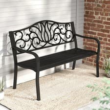 Image of Patio Bench 127CM Outdoor Garden Bench with Armrests Black