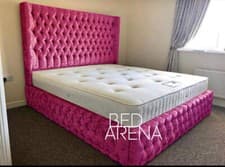 Image of Crush Velvet Wing Back Bed Frame, Upholstered Bed, Double Bed, King, Super King