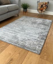 Image of Vintage Traditional Distressed Faded Silver Grey Trellis Design Area Rug