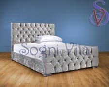 Image of Milan Double Crushed Soft Velvet Fabric Chesterfield Sleigh Bed Frame | Mattress