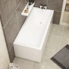 Image of Single Ended Square Bathtub Straight Acrylic Gloss White Screen with Rail Modern
