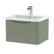 Image of Nuie Lunar Wall Mounted 1 Drawer Basin Vanity Unit Satin Green Polymarble Sink