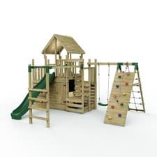Image of Rebo Modular Wooden Climbing Frame Playset M26 Swings Monkey Bars & Den