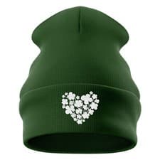Image of Embroidered Shamrock Heart Beanie Hat St Patricks Day Men and Women Ireland I...