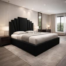 Image of Luxury Modern Bed Frame Upholstered Velvet High Headboard Bedroom All Colours