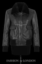 Image of Women's Bomber Jacket Sheepskin Collar B3 RAF Short Body Lambskin Leather Jacket