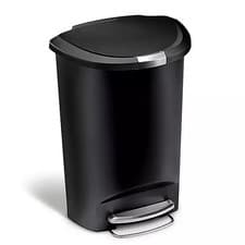 Image of Simplehuman 50L semi-round pedal bin, black, soft close lid, lid lock - LA 469